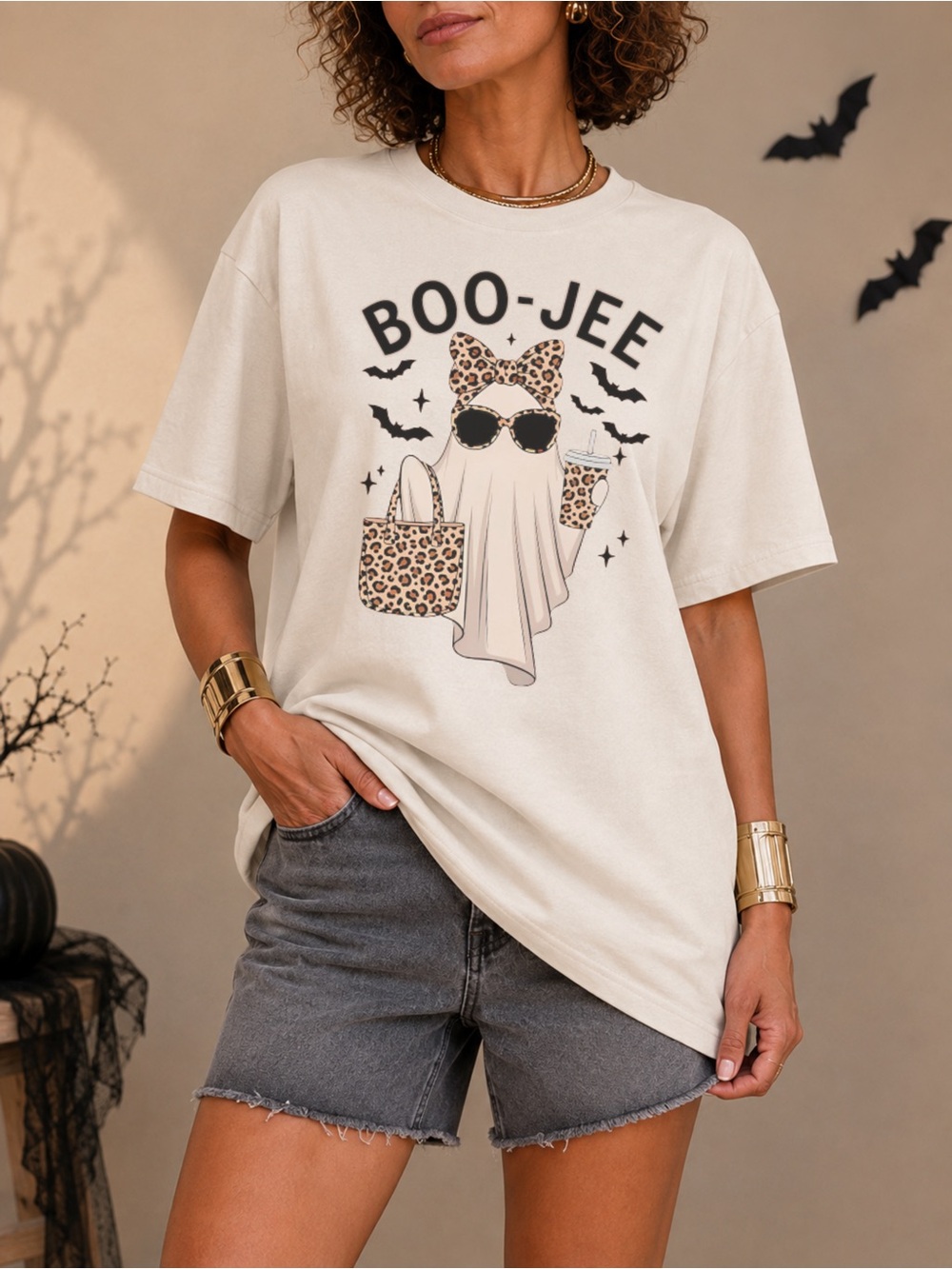 BOO-JEE Leopard Ghost Tee Funny Halloween Unisex T-Shirt